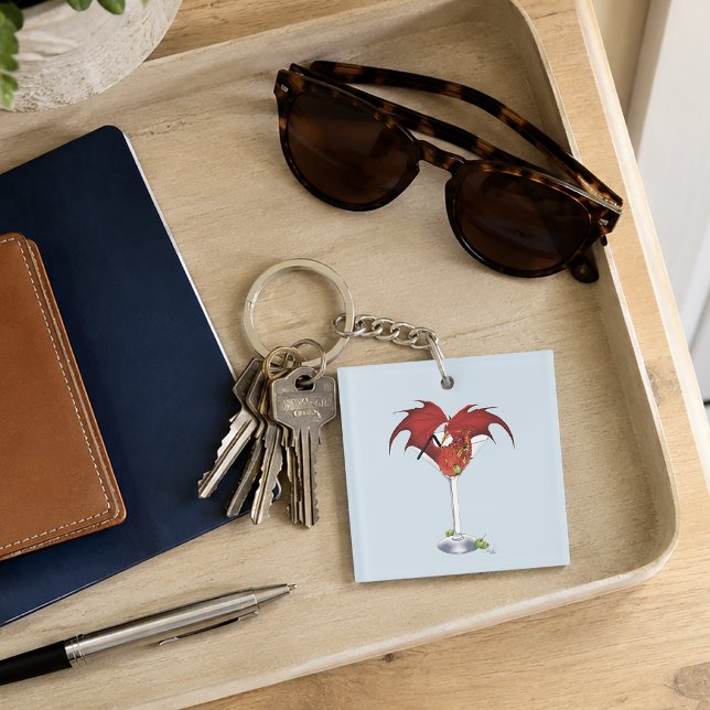 Red Martini Dragon Cocktail Fantasy Illustration Key Ring (Creator Uploaded)