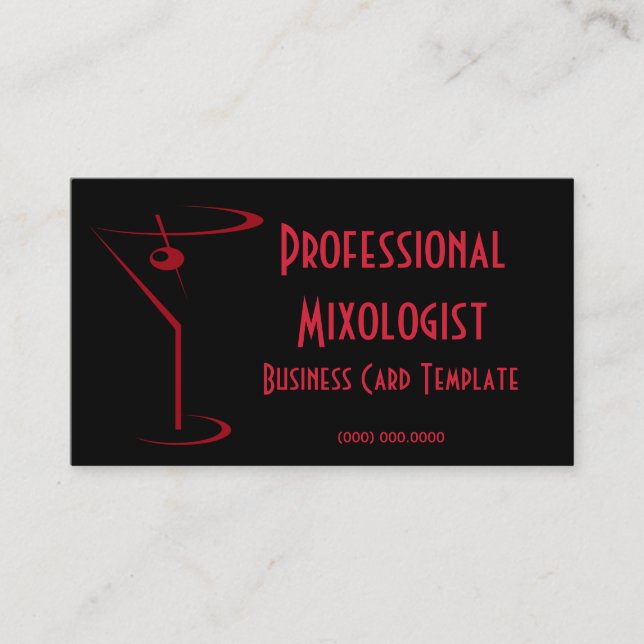 Red Martini Logo Mixologist Business Card (Front)