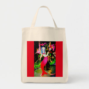 red martini mermaid tote bag