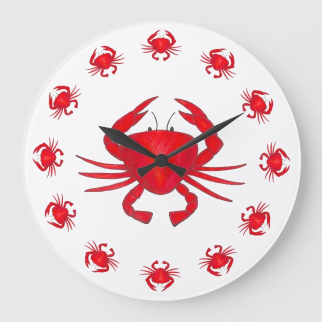Red Maryland Crab Beach House Bedroom Bathroom Large Clock (Front)