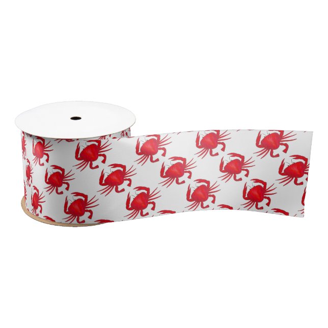 Red Maryland Hard Shell Crab Beach Ocean Seafood Satin Ribbon (Spool)