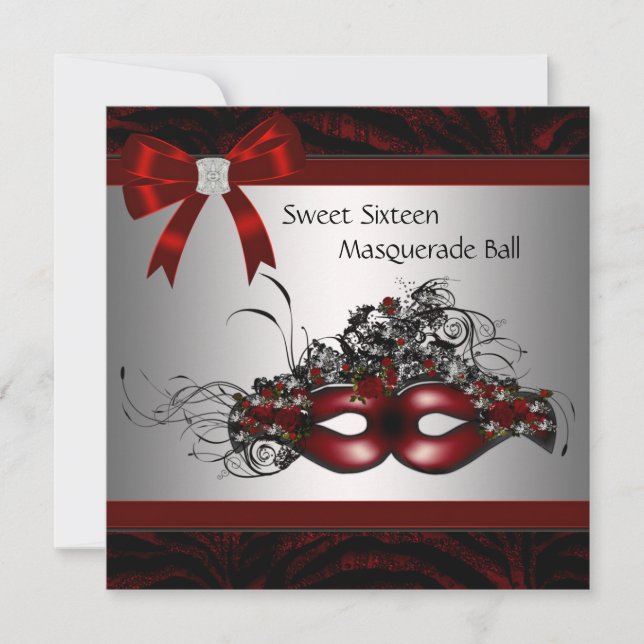 Red Mask Masquerade Party Invitation (Front)