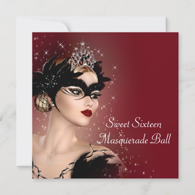 Red Mask Sweet 16 Masquerade Party Invitation (Front)