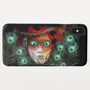 RED MASK WITH PEACOCK FEATHERS MASQUERADE PARTY iPhone XS MAX CASE