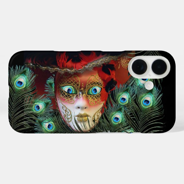 RED MASK WITH  PEACOCK FEATHERS MASQUERADE PARTY Case-Mate iPhone CASE (Back (Horizontal))
