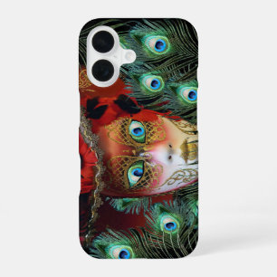 RED MASK WITH  PEACOCK FEATHERS MASQUERADE PARTY iPhone 16 CASE