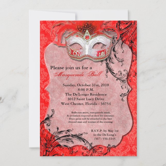 Red Masquerade Ball Mask Costume Halloween Part Invitation (Front)