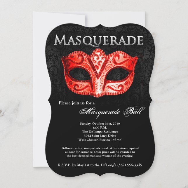 Red Masquerade Ball Mask Costume Halloween Part Invitation (Front)