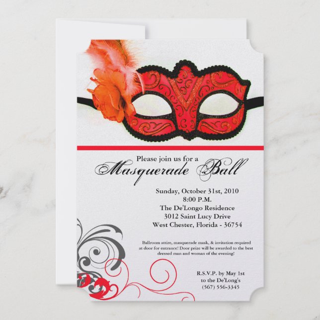 Red Masquerade Ball Mask Costume Halloween Part Invitation (Front)