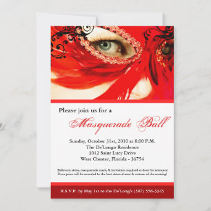 Red Masquerade Mask Ball Costume Halloween Invitation
