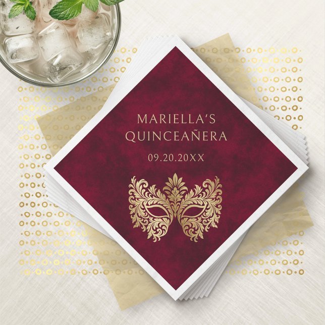 Red Masquerade Mask Elegant Quinceanera Napkin (Creator Uploaded)