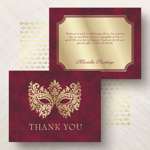 Red Masquerade Mask Elegant Quinceanera Thank You Card