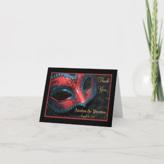 Red Masquerade Mask Wedding Thank You Note Card