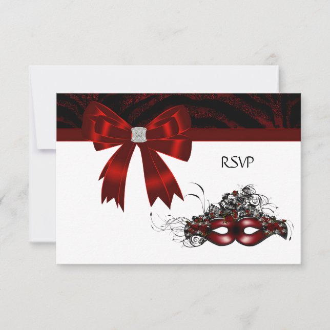 Red Masquerade Party RSVP Card (Front)