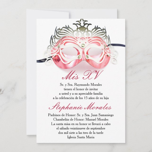 Red Masquerade Quinceanera Birthday Invitation (Front)