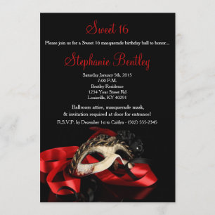 Red Masquerade Sweet 16 Birthday Invitation
