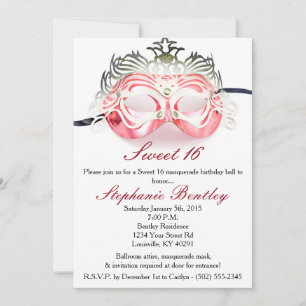 Red Masquerade Zebra Sweet 16 Birthday Invitation