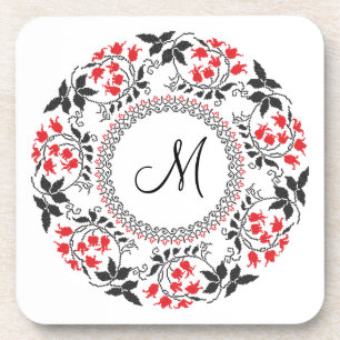 Red May lily ring Personalised Monogram Initial Coaster
