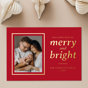Red May Your Days Be Merry and Bright 2 Photo Foil Holiday Card