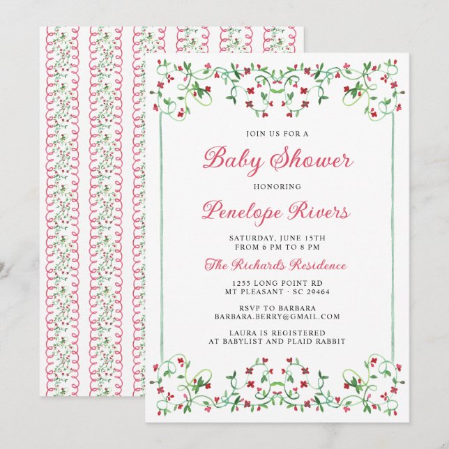 Red Meadow Floral Grandmillennial Baby Shower Invitation (Front/Back)