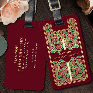 Red Mediaeval Fantasy Vintage Sword Name Luggage Tag