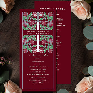 Red Mediaeval Floral Silver Sword Royal Wedding Programme