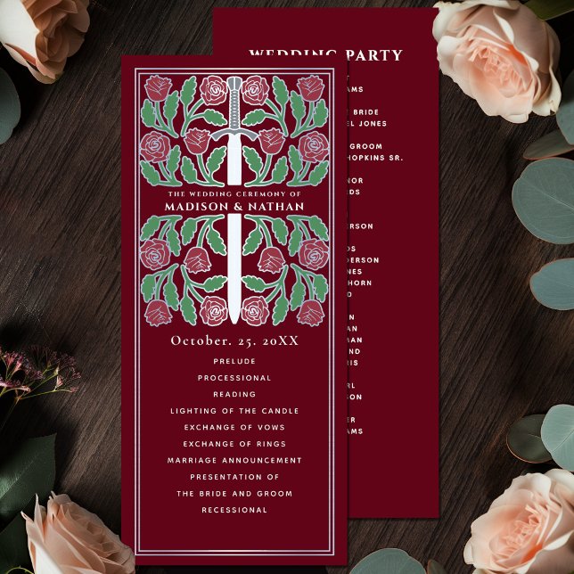 Red Mediaeval Floral Silver Sword Royal Wedding Programme (Creator Uploaded)