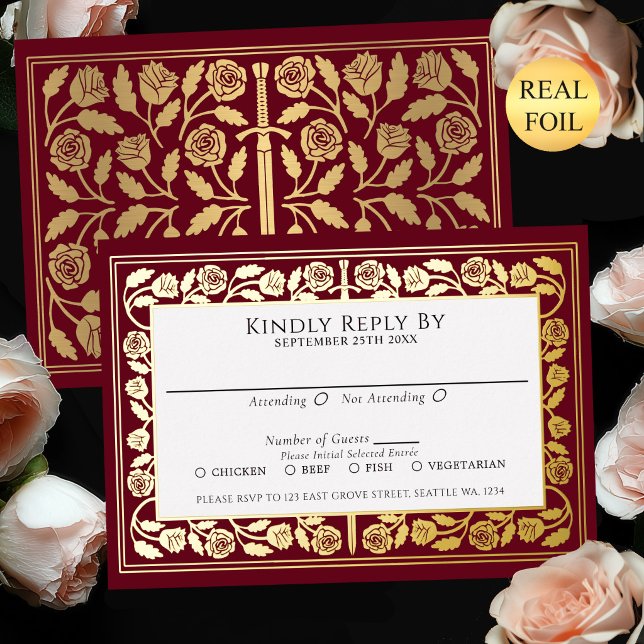 Red Mediaeval Gold Sword Royal Wedding RSVP (Creator Uploaded)