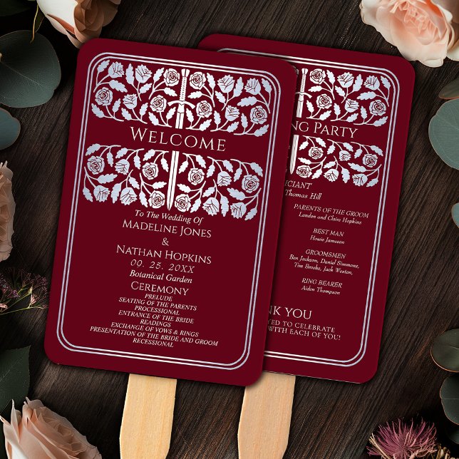 Red Mediaeval Silver Sword Royal Wedding Program Hand Fan (Creator Uploaded)