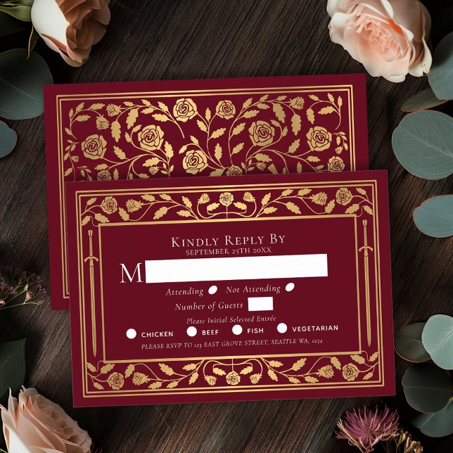 Red Mediaeval Sword Wedding RSVP Enclosure Card (Creator Uploaded)