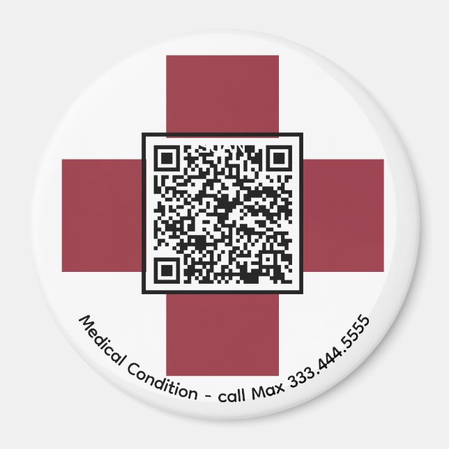 *~* Red Medical Alert ICE QR AP38 Cross Magnet (Front)