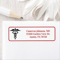 Red Medical Caduceus Doctor Return Address