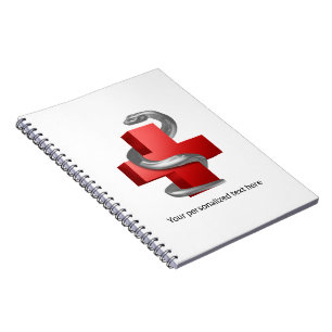 Red Medical Cross Silver Serpent Snake Symbol Notebook