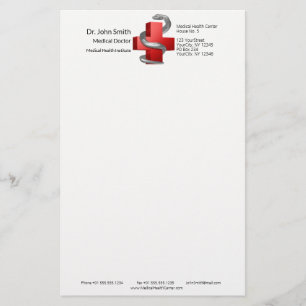 Red Medical Cross Silver Symbol Serpent Snake Stationery