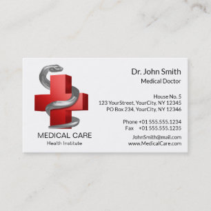 Red Medical Cross Symbol Silver Serpent Snake Business Card