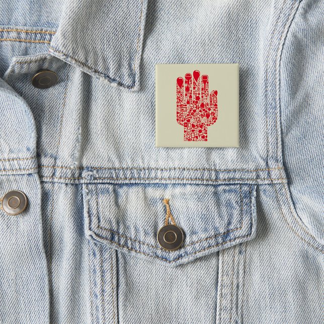 Red Medical Hand Symbol Healthcare 15 Cm Square Badge (Creator Uploaded)
