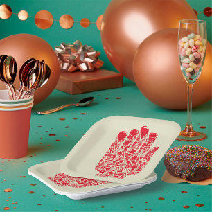Red Medical Hand Symbol Healthcare Paper Plate