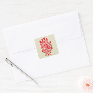 Red Medical Hand Symbol Healthcare Square Sticker