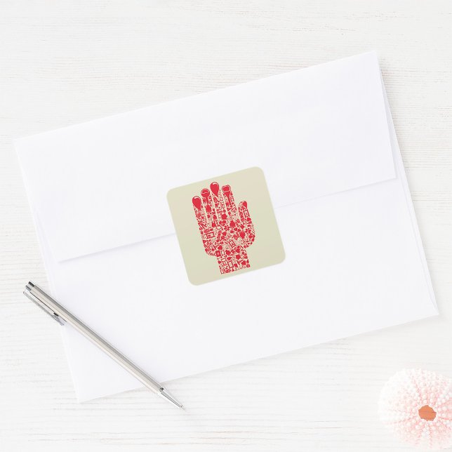 Red Medical Hand Symbol Healthcare Square Sticker (Creator Uploaded)