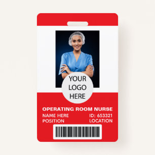 Red Medical Operating Room Nurse Photo ID ID Badge