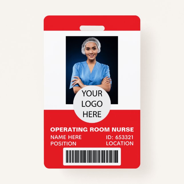 Red Medical Operating Room Nurse Photo ID ID Badge (Front)