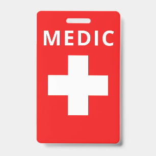 Red Medical Print Custom Name Costume Employee ID Badge