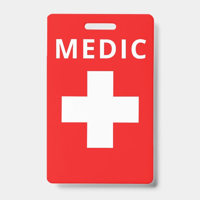 Red Medical Print Custom Name Costume Employee ID Badge (Front)