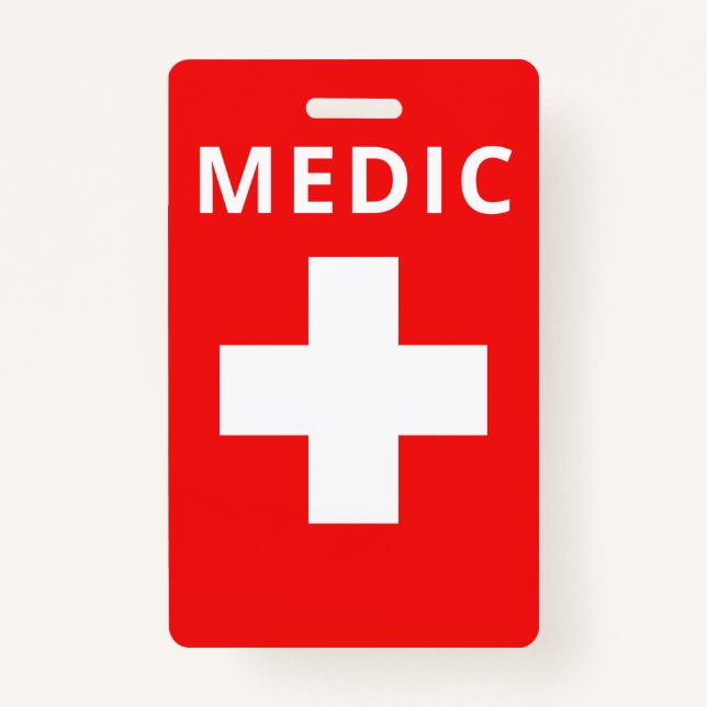 Red Medical Print Custom Name Costume Employee ID Badge (Front)