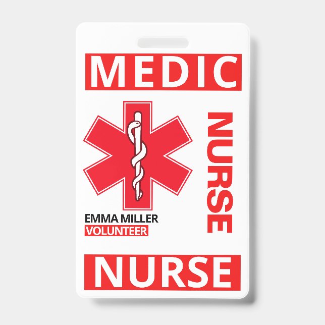 Red Medical Print Nurse Custom Name Employee ID Badge (Front)