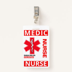 Red Medical Print Nurse Custom Name Employee ID Badge