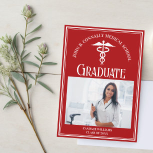 Red Medical School Graduation Photo Announcement