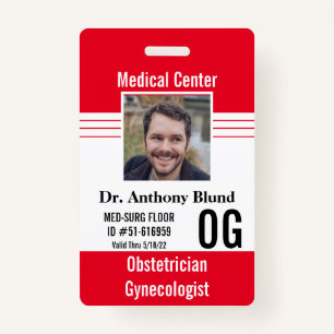 Red Medical Security ID Name tags Modern Elegant ID Badge