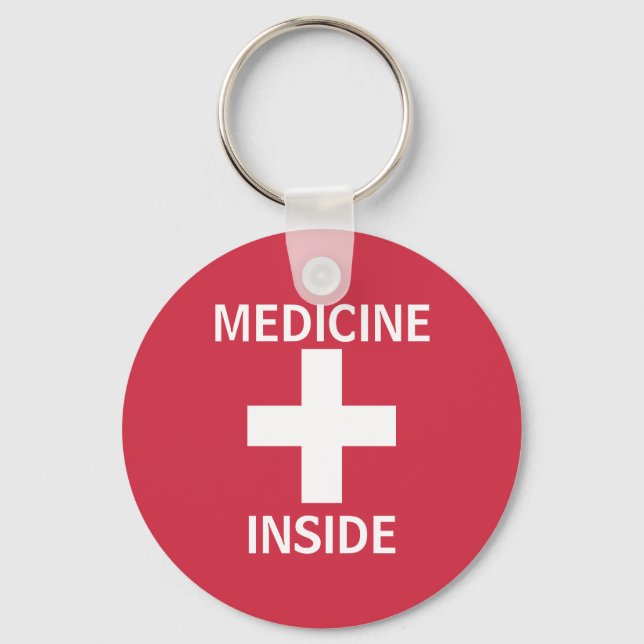 Red Medicine Inside First Aid Symbol Medication Key Ring (Front)