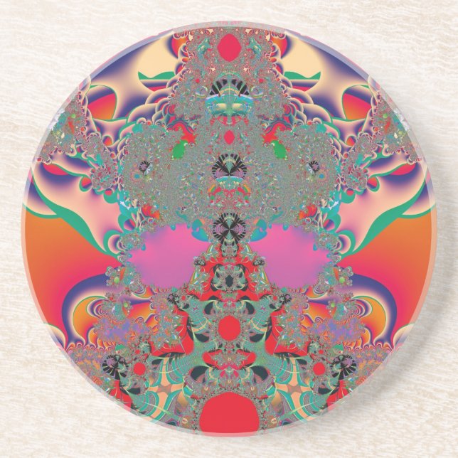 Red Meditation Fractal Abstract Art Coaster (Front)